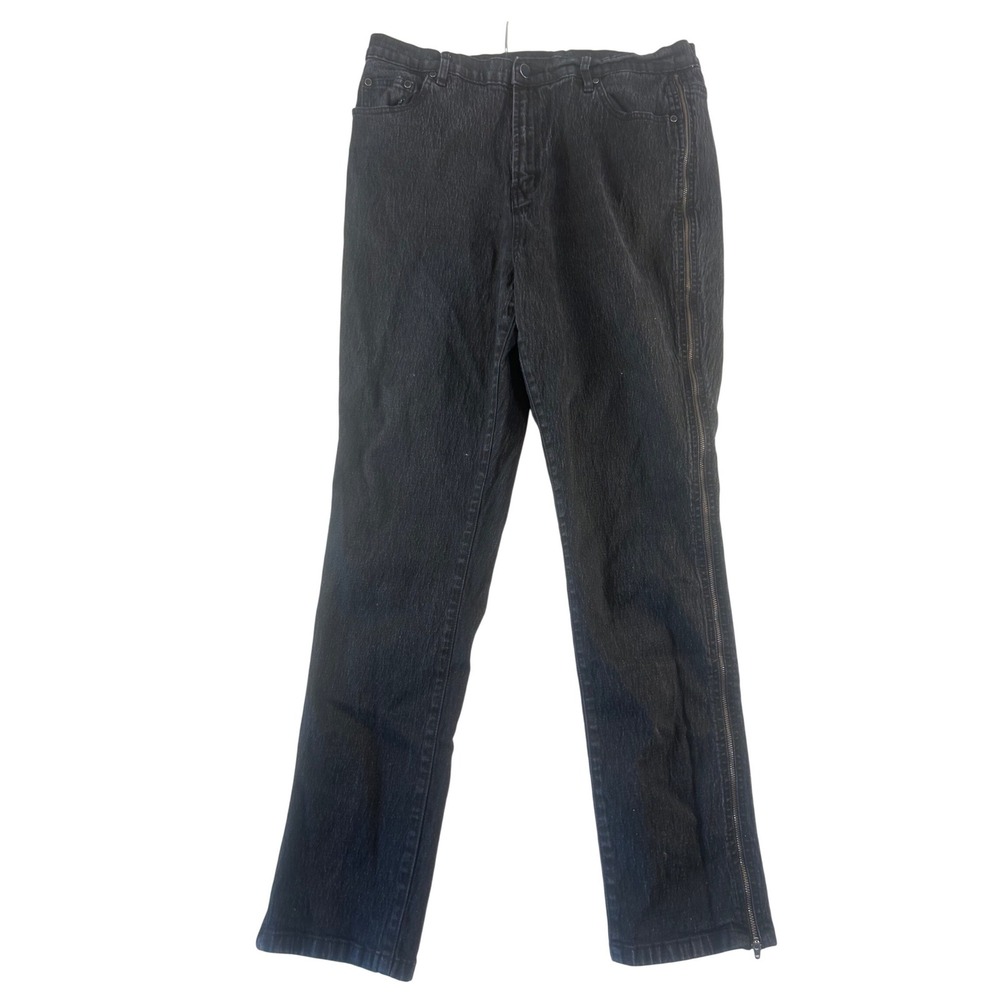 DG2 Diane Gilman Black‎ Textured Straight Leg Jeans Side Zipper Detail 16T Tall